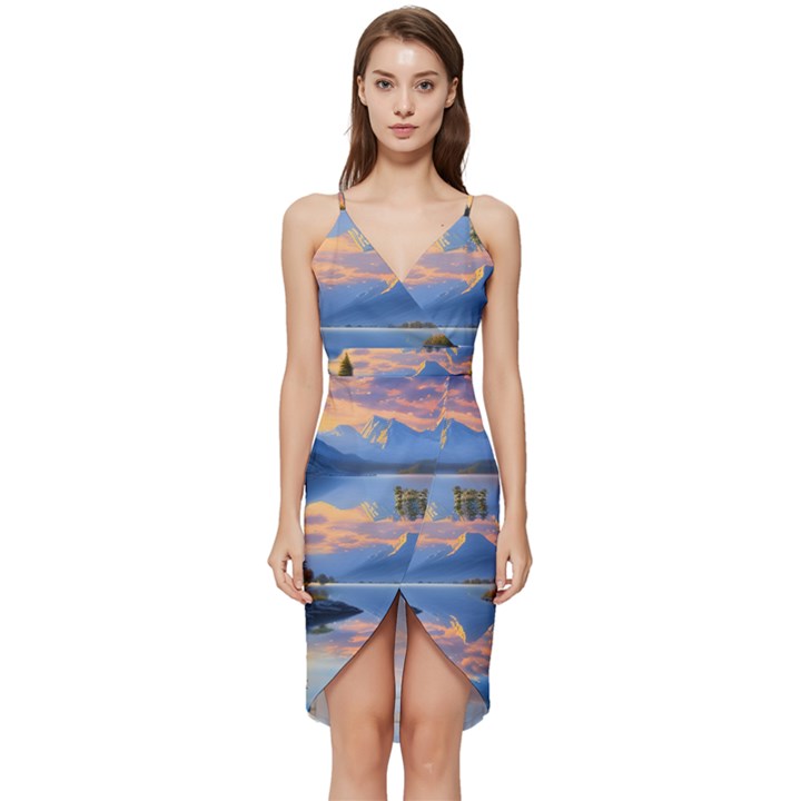 Beautiful Sunset Wrap Frill Dress