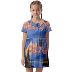 Beautiful Sunset Kids  Asymmetric Collar Dress by GardenOfOphir