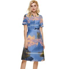 Beautiful Sunset Button Top Knee Length Dress by GardenOfOphir