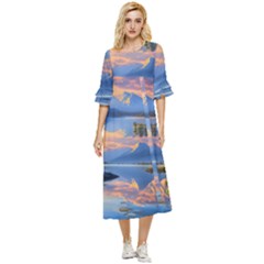 Beautiful Sunset Double Cuff Midi Dress by GardenOfOphir