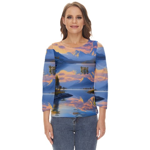 Beautiful Sunset Cut Out Wide Sleeve Top by GardenOfOphir