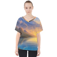 Benevolent Sunset V-neck Dolman Drape Top by GardenOfOphir