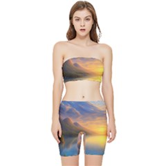 Benevolent Sunset Stretch Shorts And Tube Top Set by GardenOfOphir