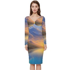 Benevolent Sunset Long Sleeve V-neck Bodycon Dress  by GardenOfOphir