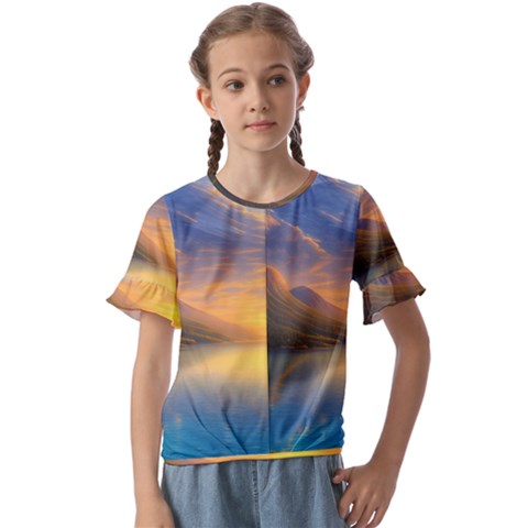 Benevolent Sunset Kids  Cuff Sleeve Scrunch Bottom Tee by GardenOfOphir