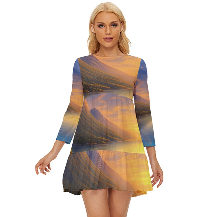 Benevolent Sunset Long Sleeve Babydoll Dress