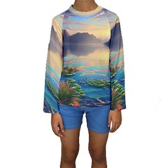 Breathtaking Sunset Kids  Long Sleeve Swimwear by GardenOfOphir