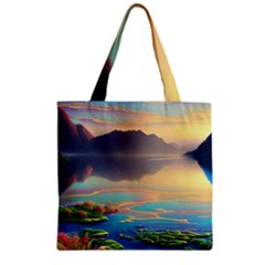 Breathtaking Sunset Zipper Grocery Tote Bag by GardenOfOphir