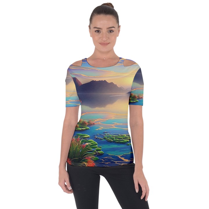 Breathtaking Sunset Shoulder Cut Out Short Sleeve Top