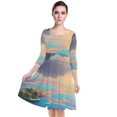 Breathtaking Sunset Quarter Sleeve Waist Band Dress by GardenOfOphir