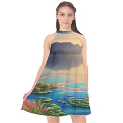 Breathtaking Sunset Halter Neckline Chiffon Dress  by GardenOfOphir