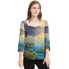 Breathtaking Sunset Chiffon Quarter Sleeve Blouse by GardenOfOphir