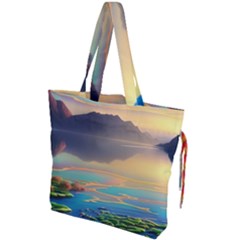 Breathtaking Sunset Drawstring Tote Bag by GardenOfOphir