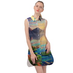 Breathtaking Sunset Sleeveless Shirt Dress by GardenOfOphir