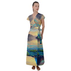 Breathtaking Sunset Flutter Sleeve Maxi Dress by GardenOfOphir