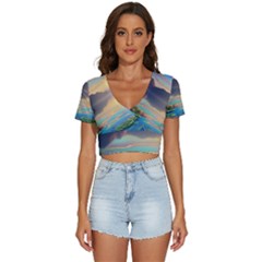 Breathtaking Sunset V-neck Crop Top by GardenOfOphir