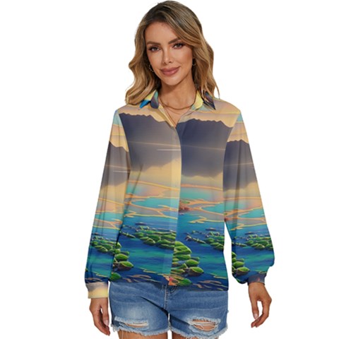 Breathtaking Sunset Women s Long Sleeve Button Down Shirt by GardenOfOphir