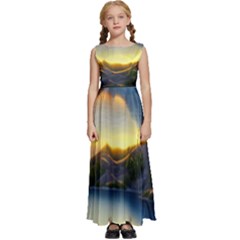 Crimson Sunset Kids  Satin Sleeveless Maxi Dress by GardenOfOphir