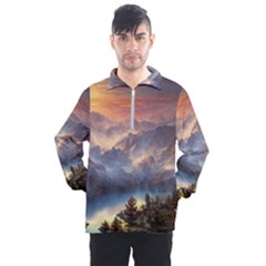 Dusty Sunset Men s Half Zip Pullover by GardenOfOphir