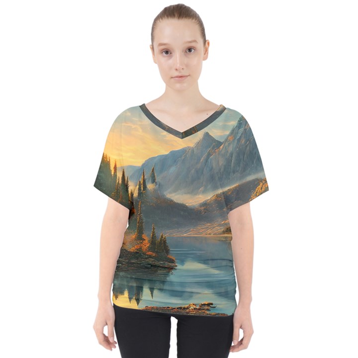 Dazzling Sunset V-Neck Dolman Drape Top