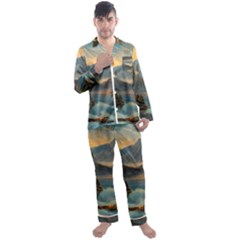 Dazzling Sunset Men s Long Sleeve Satin Pajamas Set by GardenOfOphir