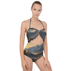 Dazzling Sunset Scallop Top Cut Out Swimsuit