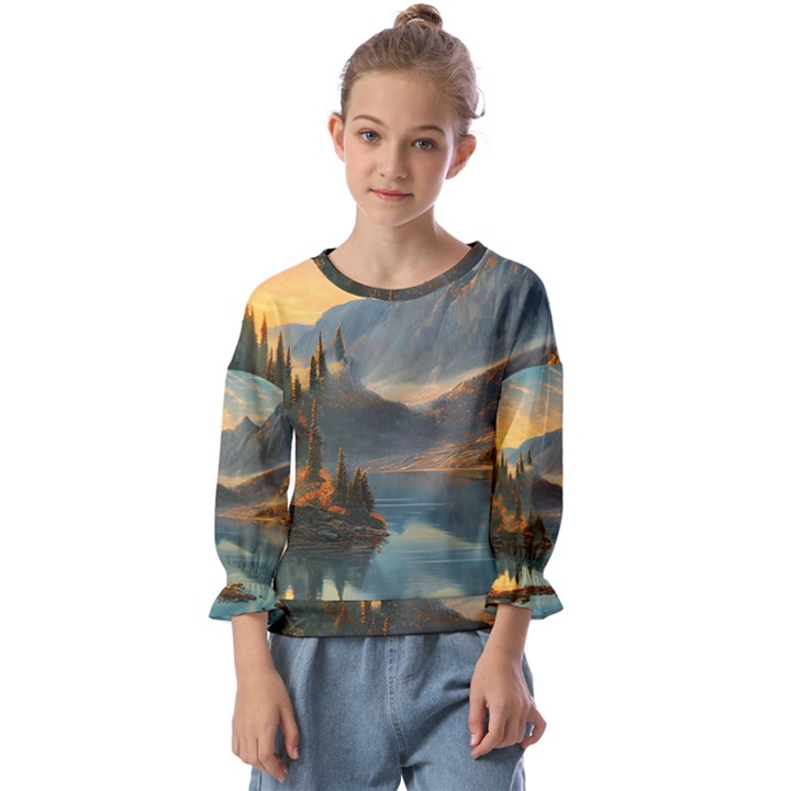 Dazzling Sunset Kids  Cuff Sleeve Top