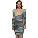 Dazzling Sunset Women Long Sleeve Ruched Stretch Jersey Dress View1