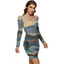 Dazzling Sunset Women Long Sleeve Ruched Stretch Jersey Dress View2