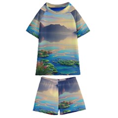 Exquisite Sunset Kids  Swim Tee And Shorts Set by GardenOfOphir