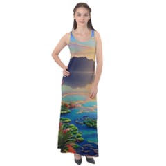 Exquisite Sunset Sleeveless Velour Maxi Dress by GardenOfOphir