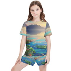 Exquisite Sunset Kids  Tee And Sports Shorts Set by GardenOfOphir