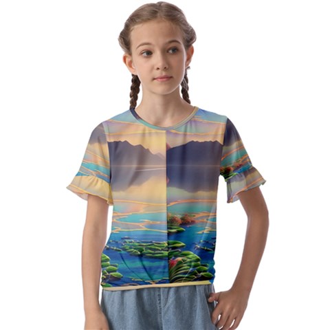 Exquisite Sunset Kids  Cuff Sleeve Scrunch Bottom Tee by GardenOfOphir