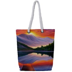 Flaming Sunset Full Print Rope Handle Tote (small) by GardenOfOphir