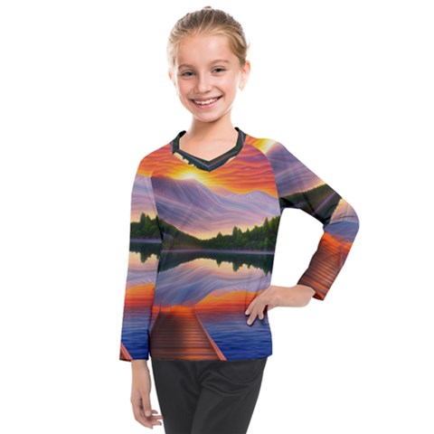 Flaming Sunset Kids  Long Mesh Tee by GardenOfOphir