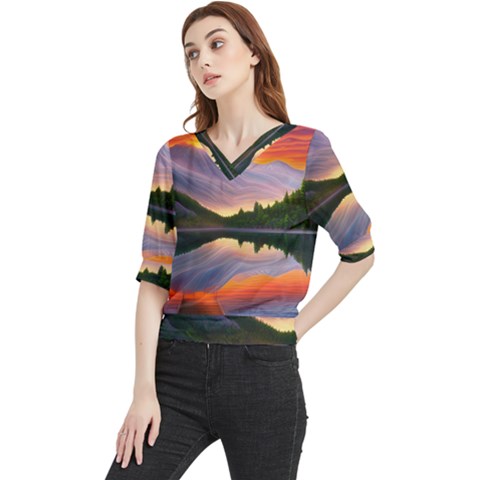 Flaming Sunset Quarter Sleeve Blouse by GardenOfOphir