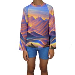 Great Sunset Kids  Long Sleeve Swimwear by GardenOfOphir