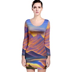 Great Sunset Long Sleeve Velvet Bodycon Dress by GardenOfOphir