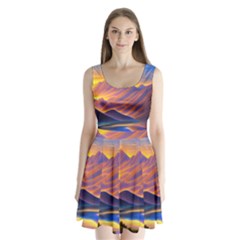 Great Sunset Split Back Mini Dress  by GardenOfOphir