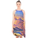 Great Sunset Halter Collar Waist Tie Chiffon Dress View1