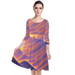 Great Sunset Quarter Sleeve Waist Band Dress by GardenOfOphir