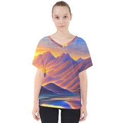 Great Sunset V-neck Dolman Drape Top by GardenOfOphir