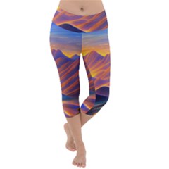 Great Sunset Lightweight Velour Capri Yoga Leggings by GardenOfOphir