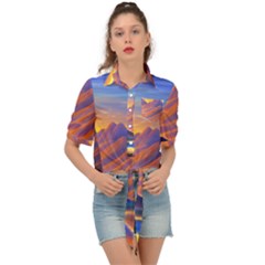 Great Sunset Tie Front Shirt  by GardenOfOphir