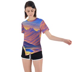 Great Sunset Asymmetrical Short Sleeve Sports Tee by GardenOfOphir