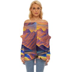 Great Sunset Off Shoulder Chiffon Pocket Shirt by GardenOfOphir