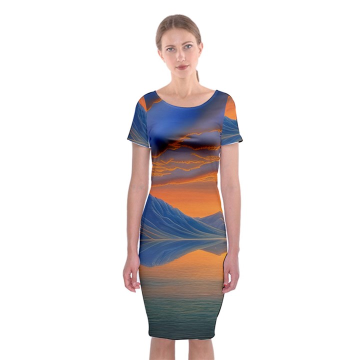 Glorious Sunset Classic Short Sleeve Midi Dress