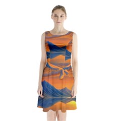 Glorious Sunset Sleeveless Waist Tie Chiffon Dress by GardenOfOphir