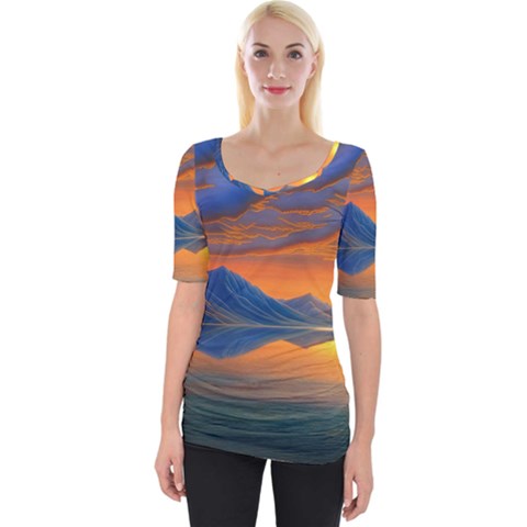 Glorious Sunset Wide Neckline Tee by GardenOfOphir