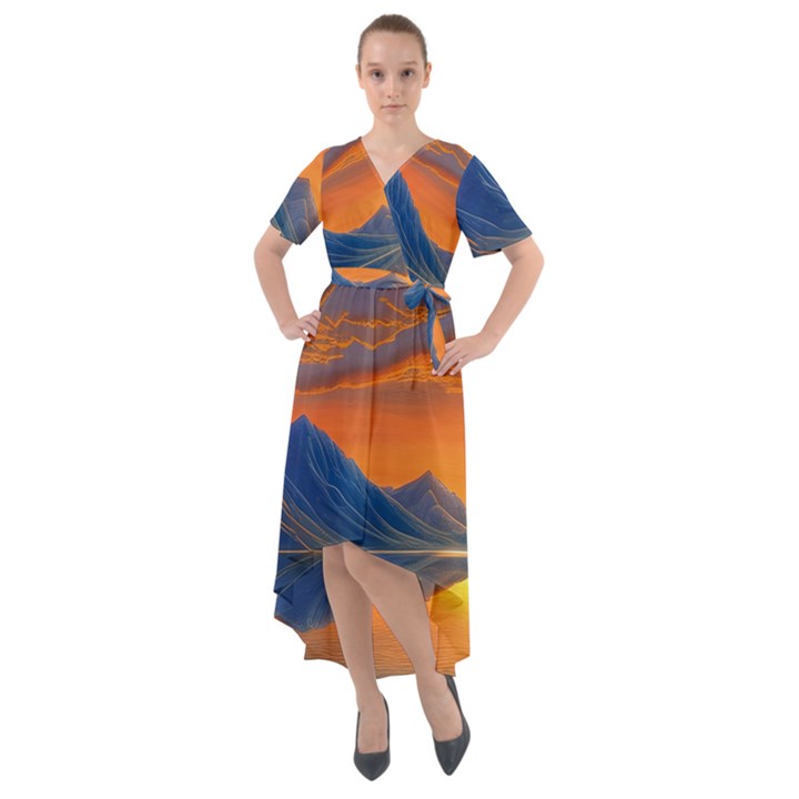 Glorious Sunset Front Wrap High Low Dress